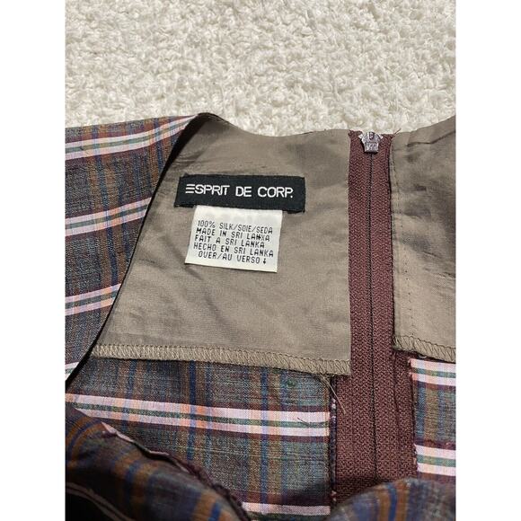 Y2K VTG Esprit Dress Plaid Silk Structured Dress Womens Sz Medium Dark Academia - Picture 2 of 11